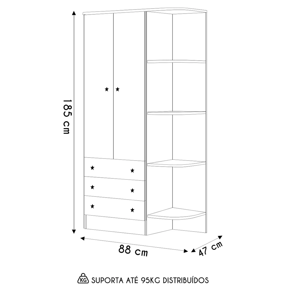 Guarda Roupa Infantil Com Cantoneira Doce Sonho Rosa - Qmovi