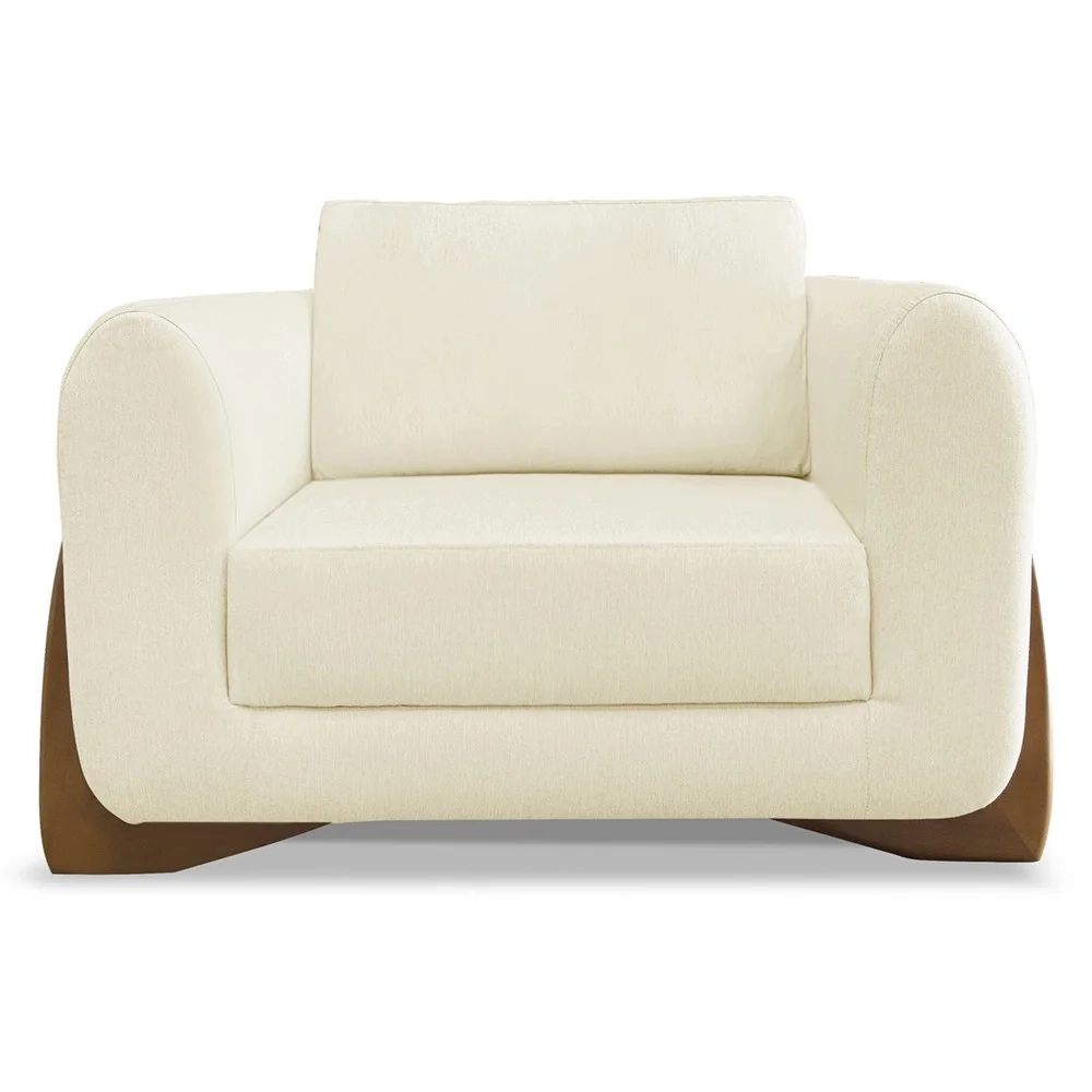 Poltrona para Sala Base de Madeira Izzy S06 Linho Pérola - Mpozenato