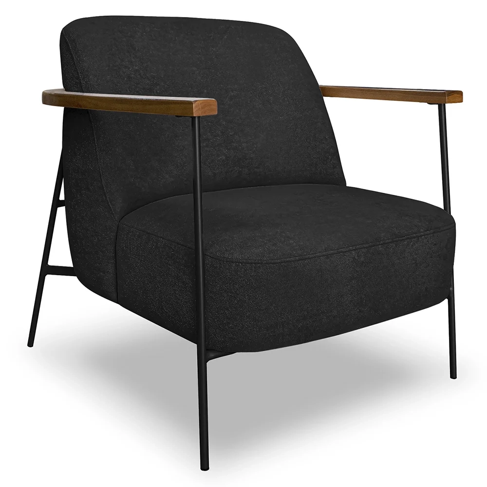 Poltrona para Sala Pés Metálicos Kit 2 Ellen S06 Boucle Preto - Mpozenato