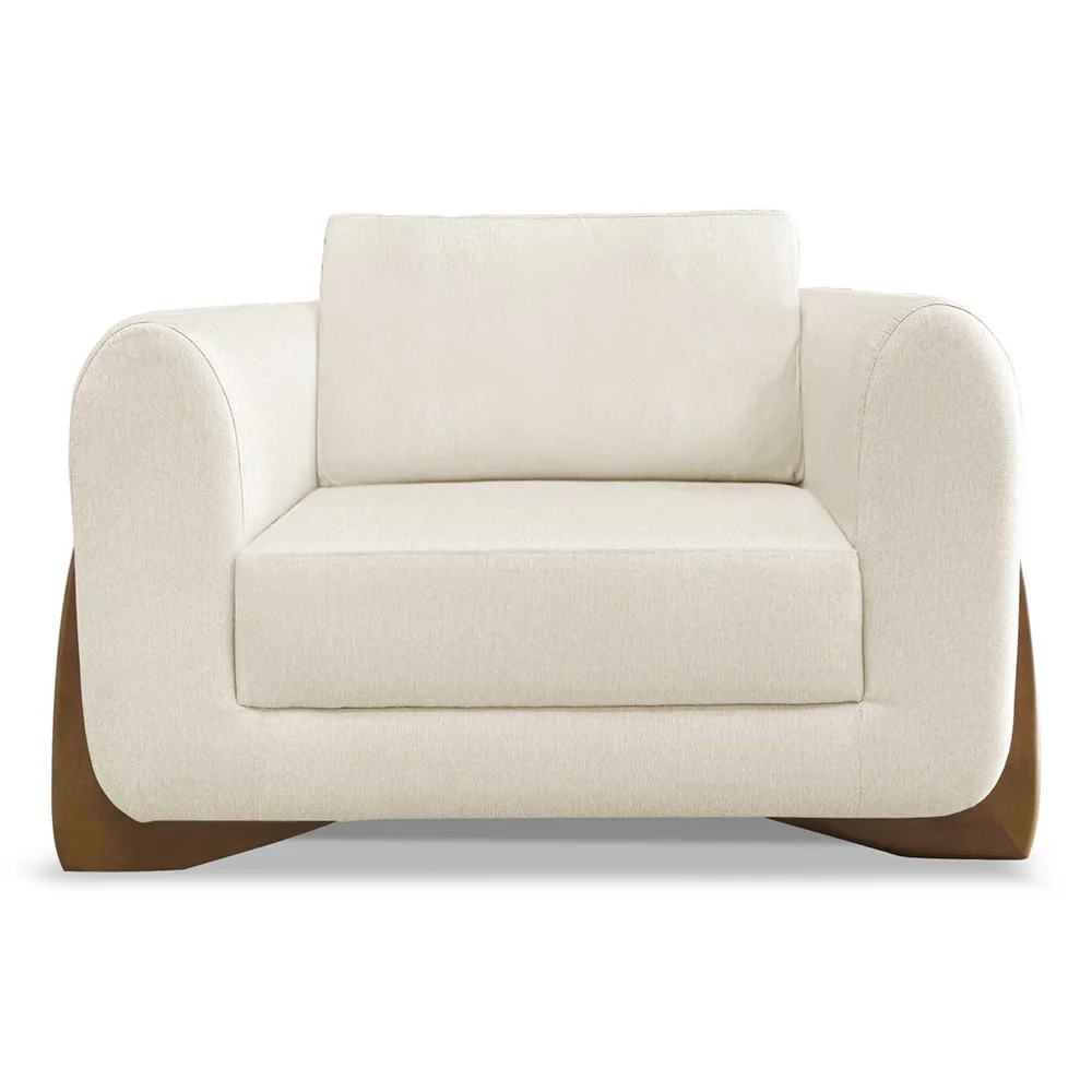 Poltrona para Sala Base de Madeira Izzy S06 Linho Natural - Mpozenato