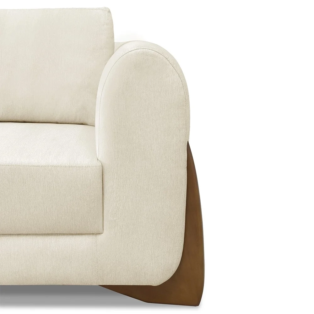 Poltrona para Sala Base de Madeira Izzy S06 Linho Natural - Mpozenato