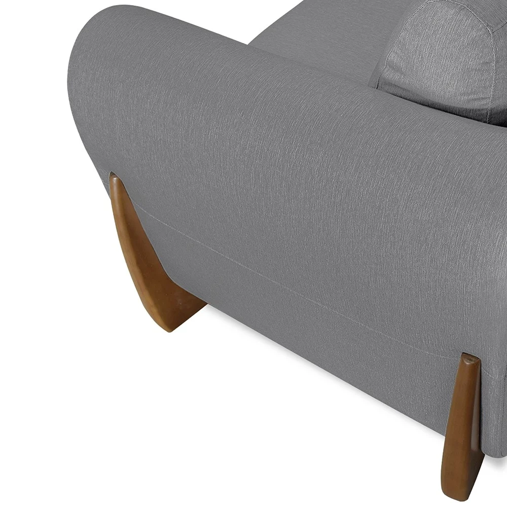 Poltrona para Sala Base de Madeira Izzy S06 Linho Cinza - Mpozenato