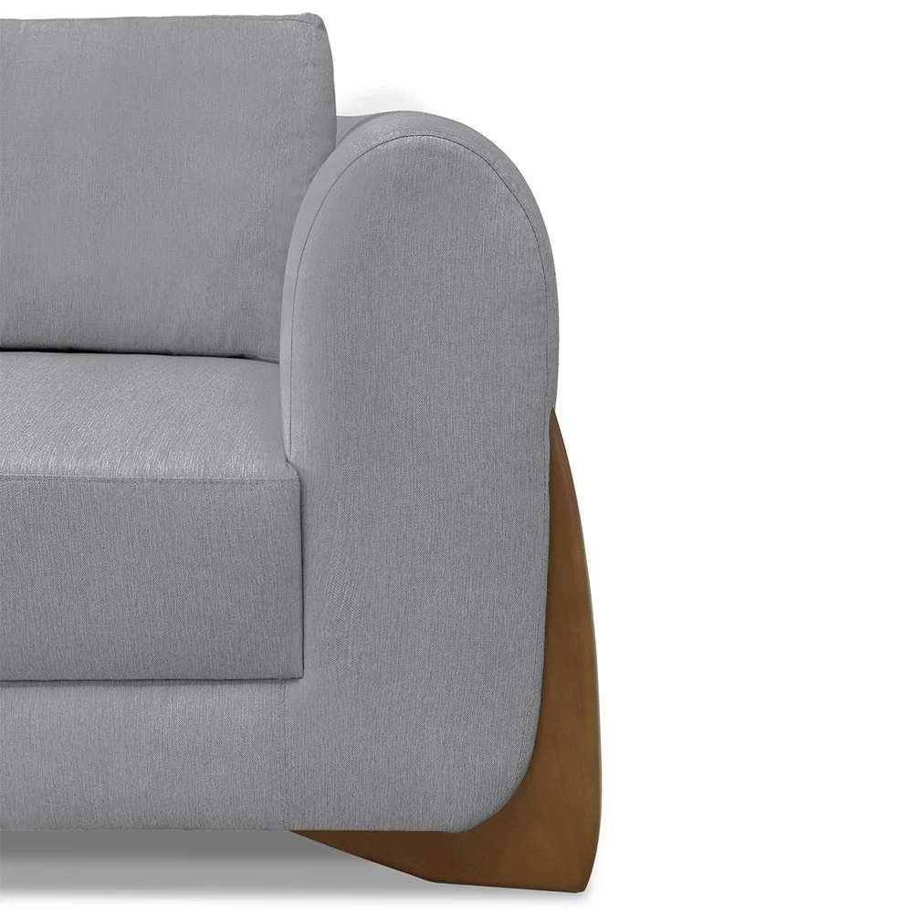 Poltrona para Sala Base de Madeira Izzy S06 Linho Cinza - Mpozenato