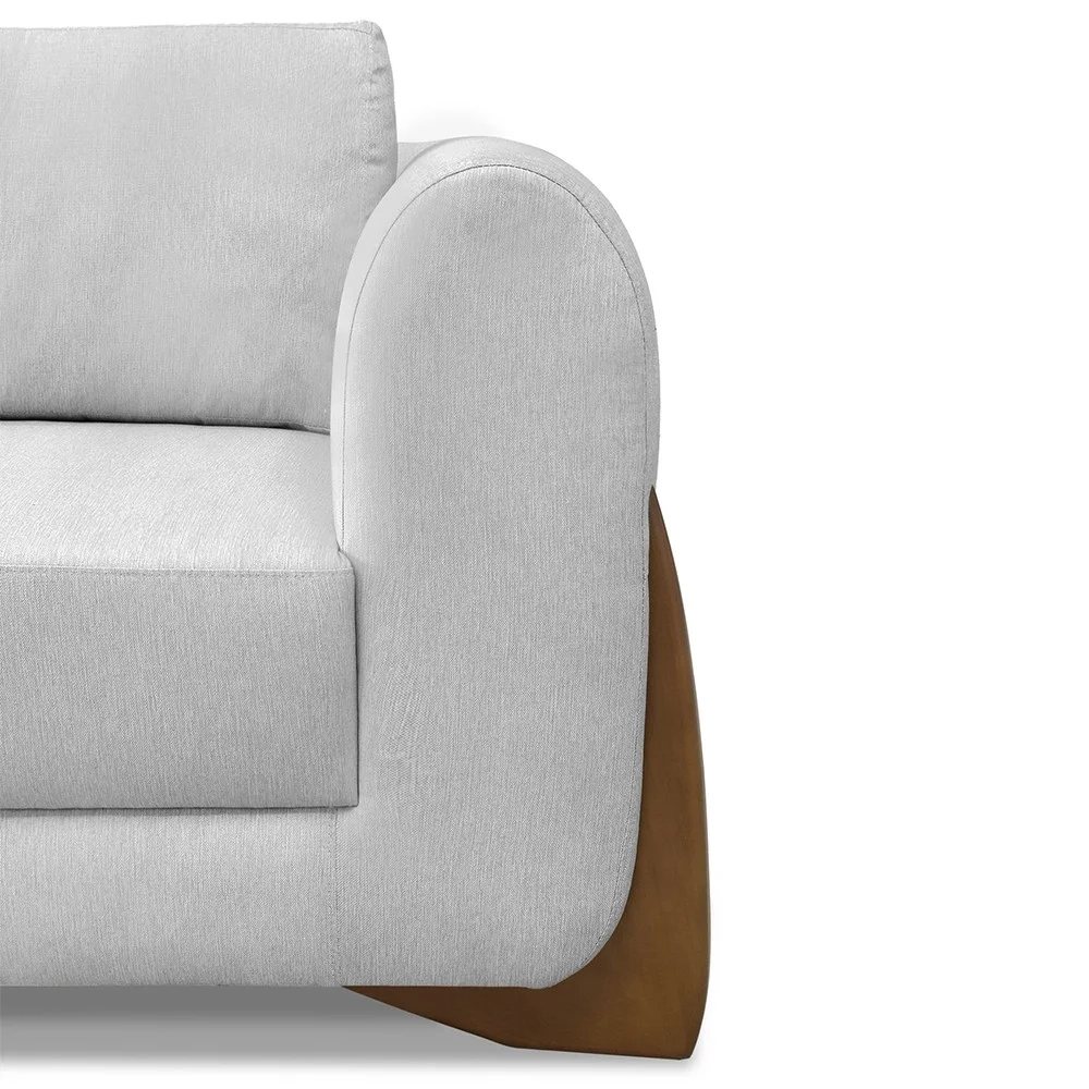 Poltrona para Sala Base de Madeira Izzy S06 Linho Grigio - Mpozenato