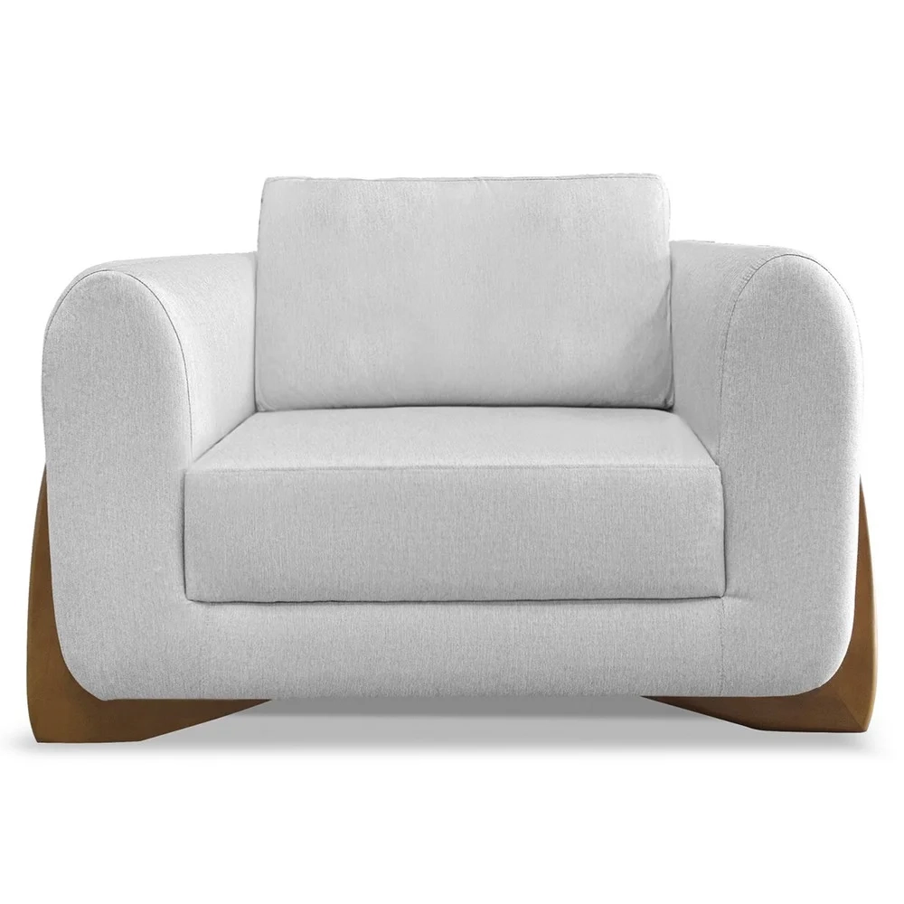 Poltrona para Sala Base de Madeira Izzy S06 Linho Grigio - Mpozenato