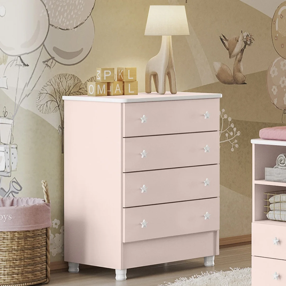 Cômoda Infantil com 4 Gavetas Doce Sonho Rosa - Qmovi