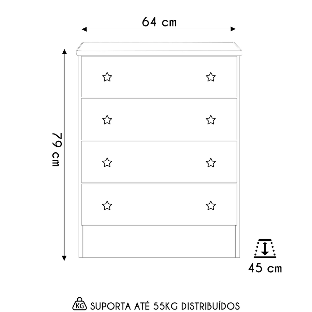 Cômoda Infantil com 4 Gavetas Doce Sonho Rosa - Qmovi