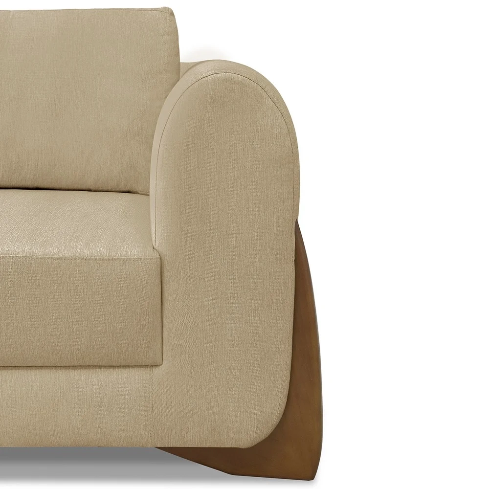 Poltrona para Sala Base de Madeira Kit 2 Izzy S06 Linho Dourado - Mpozenato