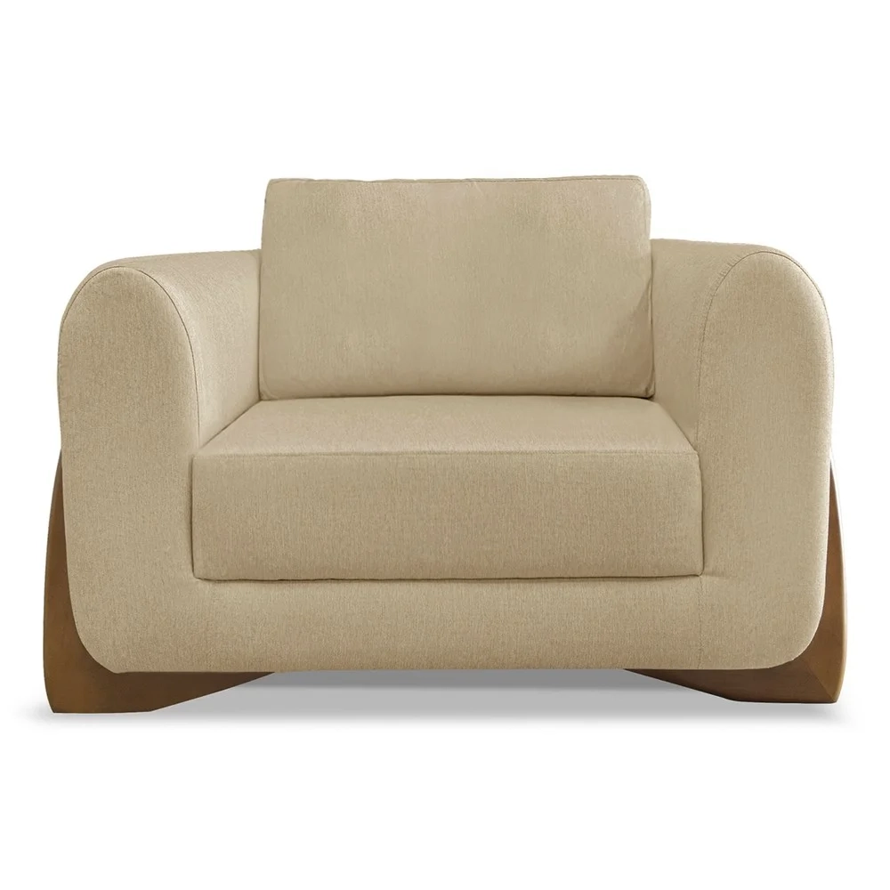 Poltrona para Sala Base de Madeira Kit 2 Izzy S06 Linho Dourado - Mpozenato