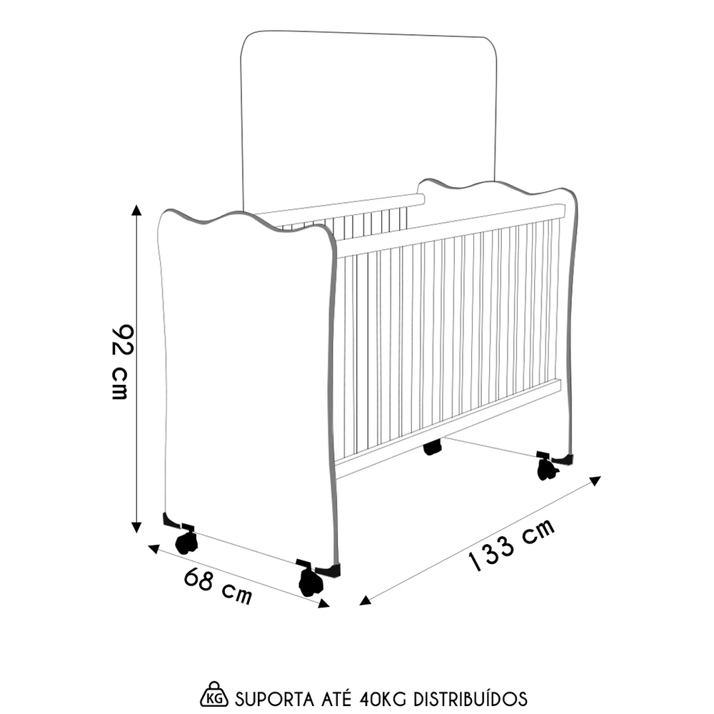 Berço Simples Para Colchão 130x60 Com Rodízios Doce Sonho Carvalho/Branco - Qmovi