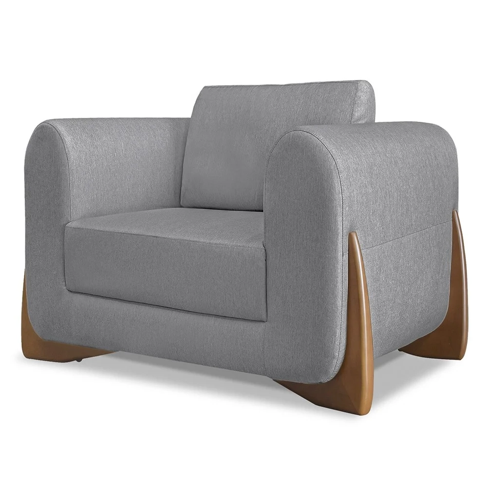 Poltrona para Sala Base de Madeira Kit 2 Izzy S06 Linho Cinza - Mpozenato