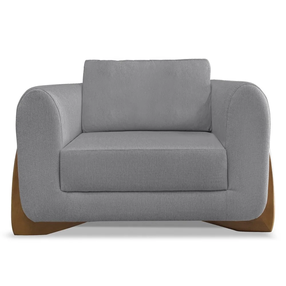 Poltrona para Sala Base de Madeira Kit 2 Izzy S06 Linho Cinza - Mpozenato