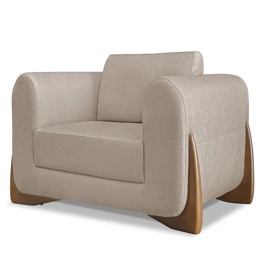 Poltrona para Sala Base de Madeira Kit 2 Izzy S06 Linho Areia - Mpozenato