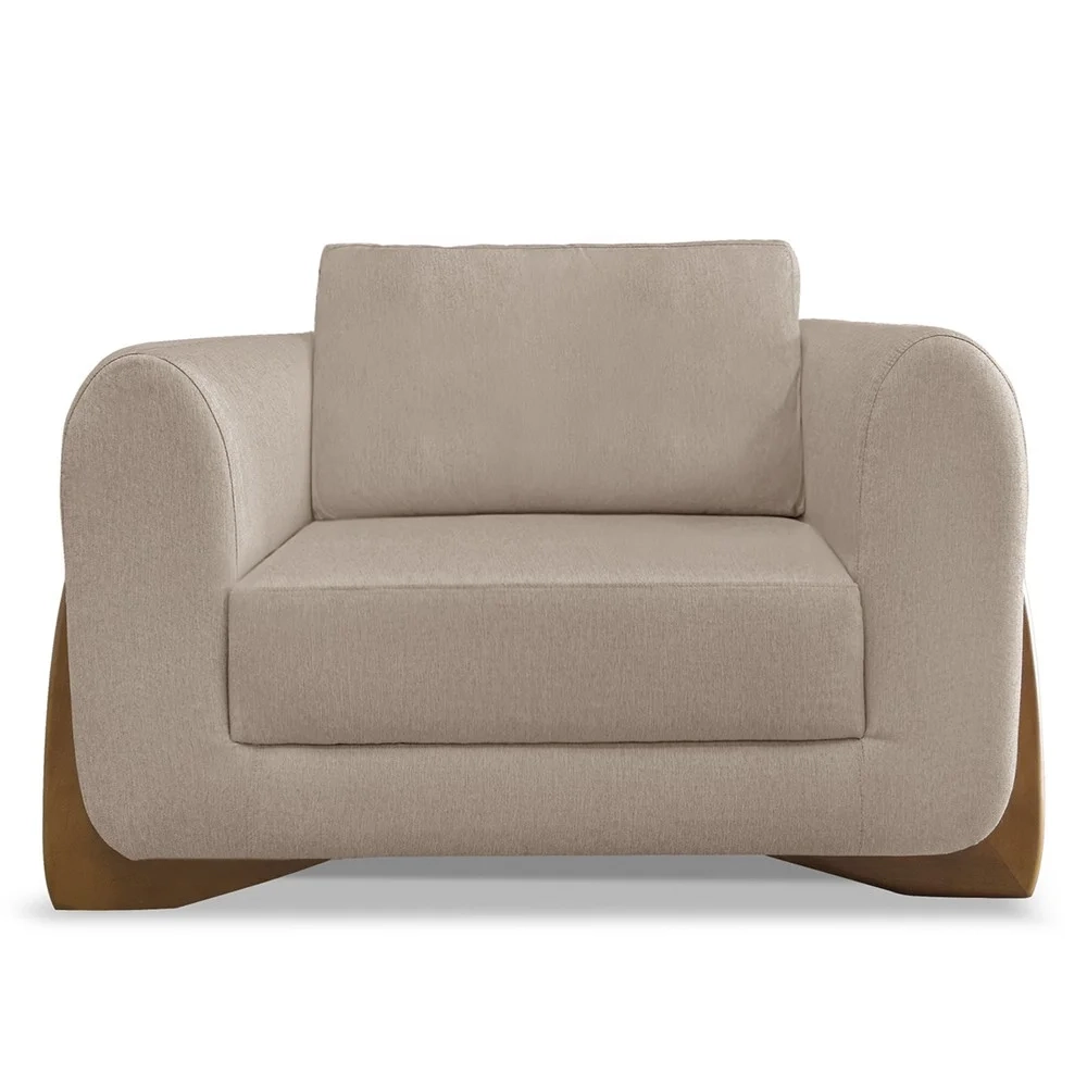 Poltrona para Sala Base de Madeira Kit 2 Izzy S06 Linho Areia - Mpozenato