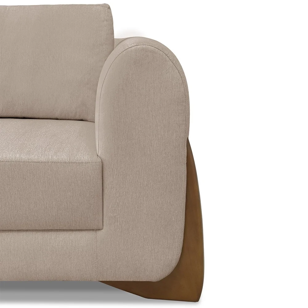 Poltrona para Sala Base de Madeira Kit 2 Izzy S06 Linho Areia - Mpozenato