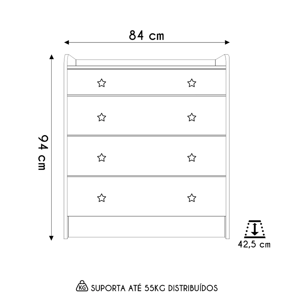 Cômoda Infantil com Trocador 4 Gavetas Doce Sonho Rosa - Qmovi