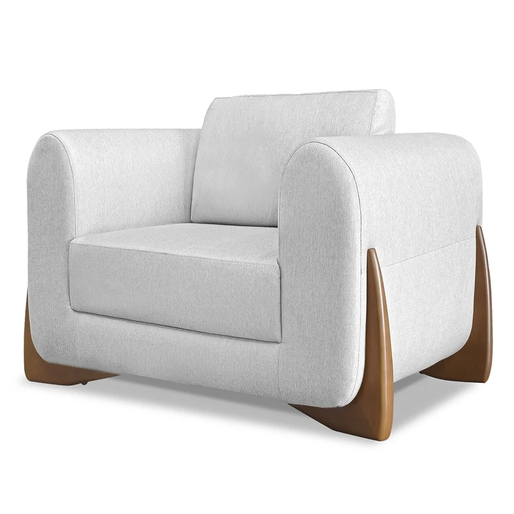 Poltrona para Sala Base de Madeira Kit 2 Izzy S06 Linho Grigio - Mpozenato