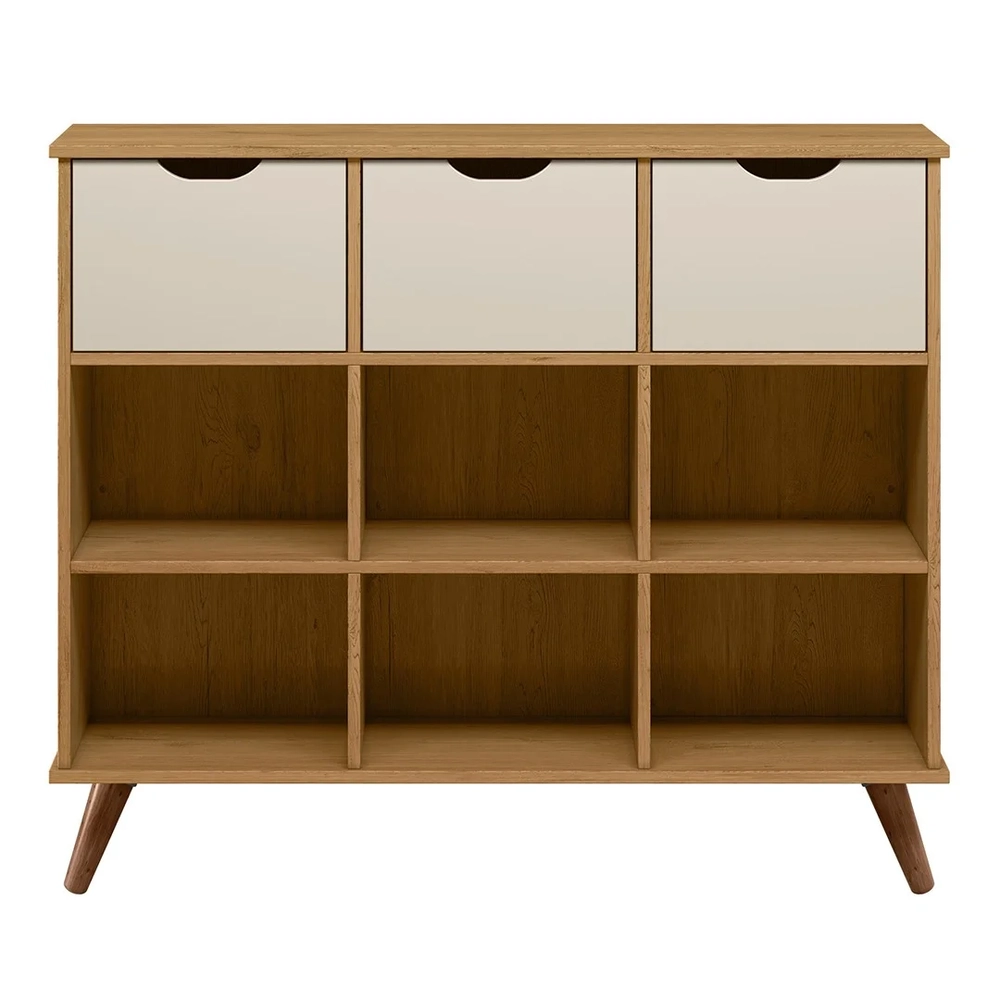 Nicho Organizador Retrô 3 Gavetas Freijó/Off White - Qmovi