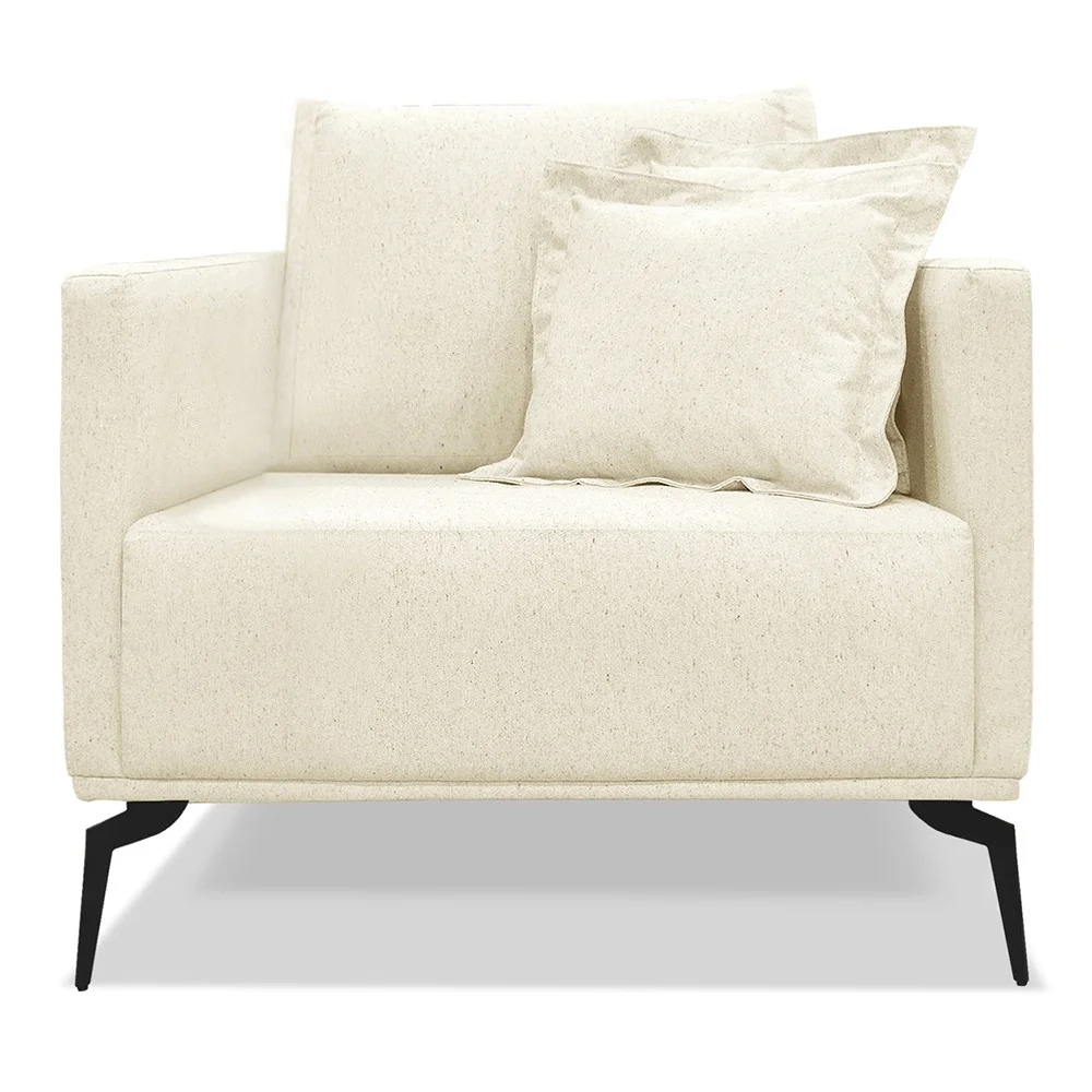 Poltrona para Sala Pés de Metal Vecchia S06 Linho Pérola - Mpozenato