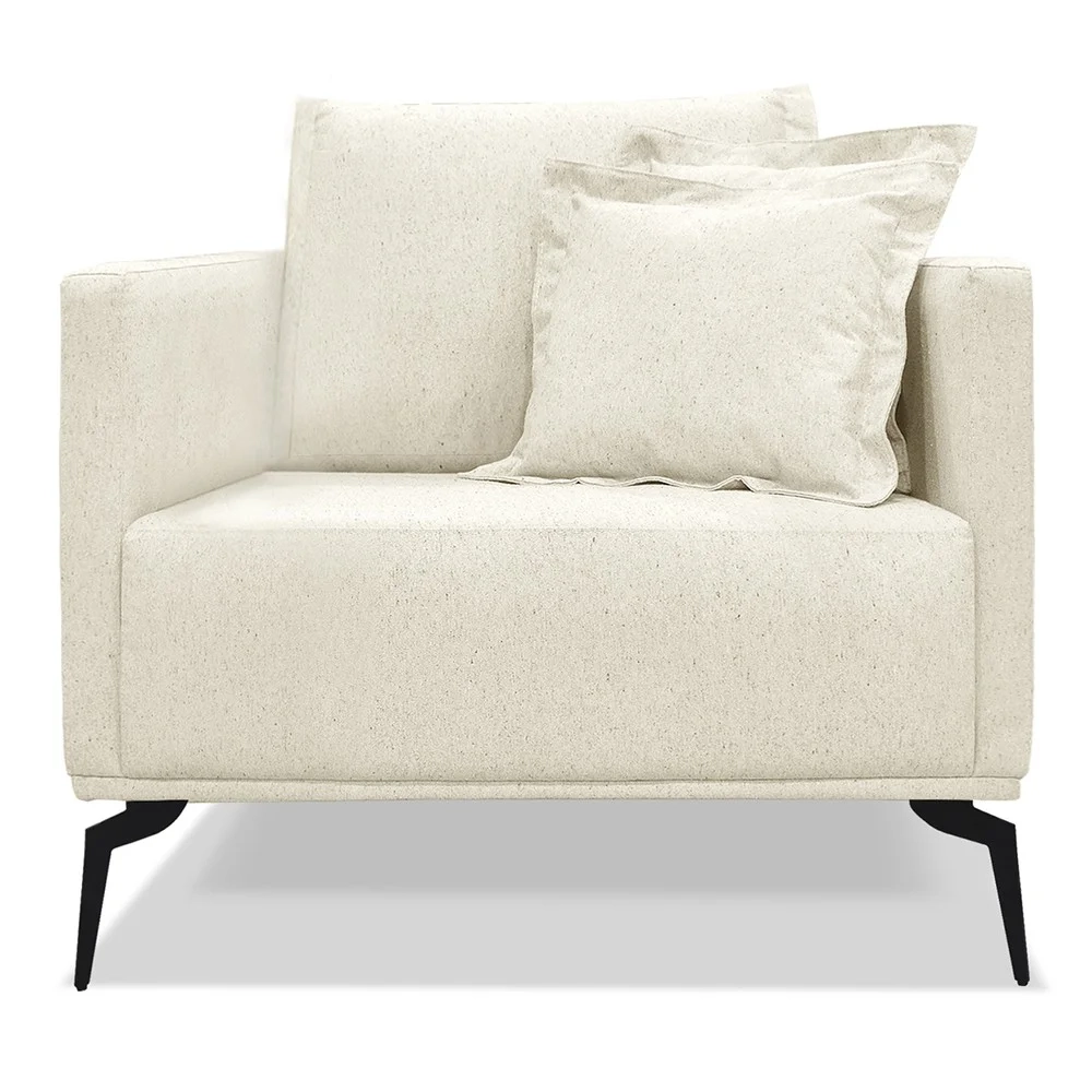 Poltrona para Sala Pés de Metal Vecchia S06 Linho Natural - Mpozenato