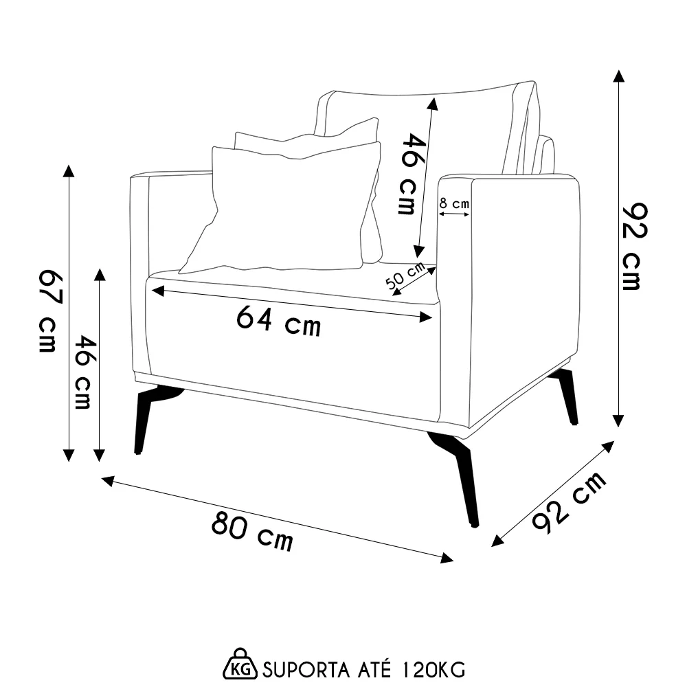 Poltrona para Sala Pés de Metal Vecchia S06 Linho Grigio - Mpozenato