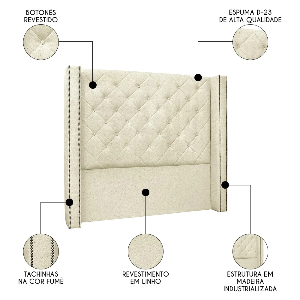 Cabeceira Casal Queen Cama Box 160cm Louise S06 Linho Pérola - Mpozenato