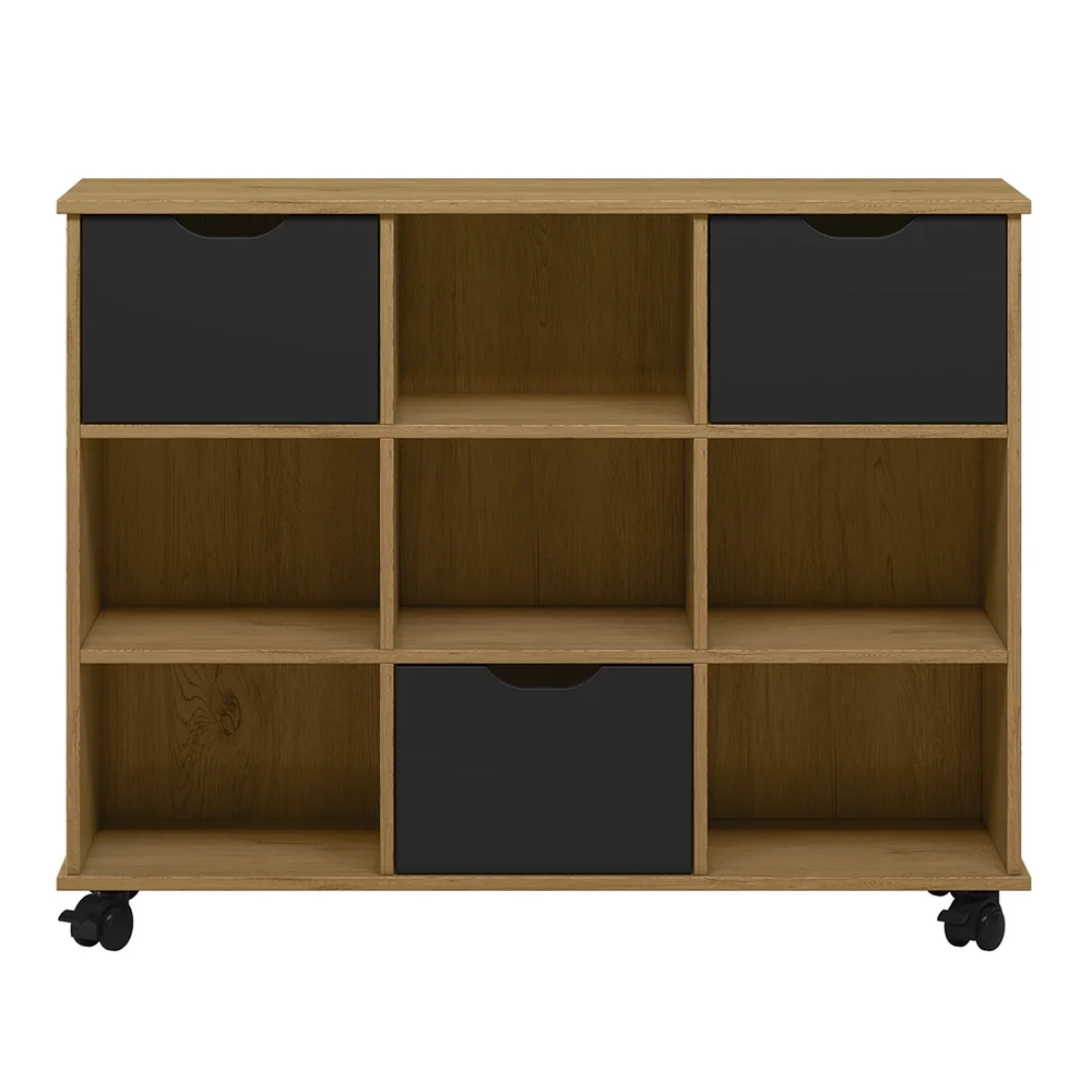 Nicho Organizador 3 Gavetas com Rodízios Freijó/Preto - Qmovi