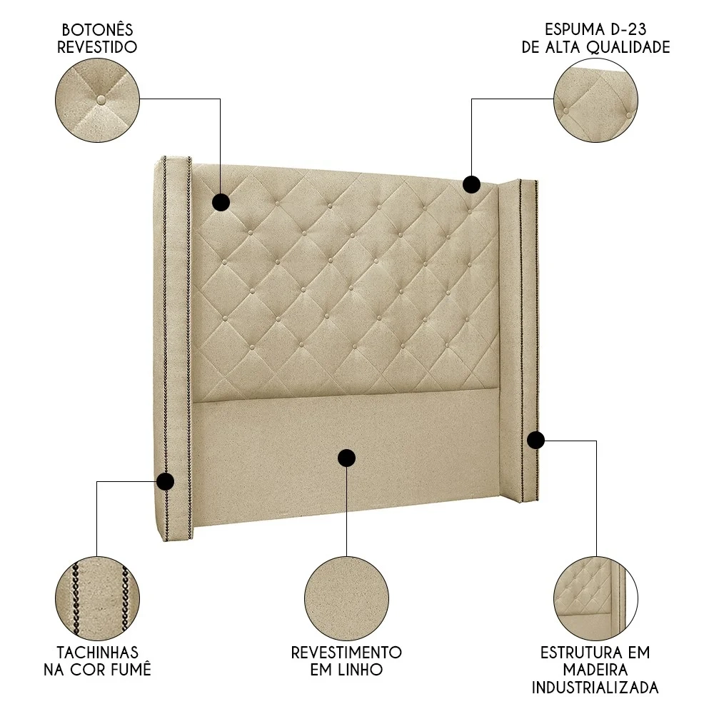 Cabeceira Casal Queen Cama Box 160cm Louise S06 Linho Dourado - Mpozenato