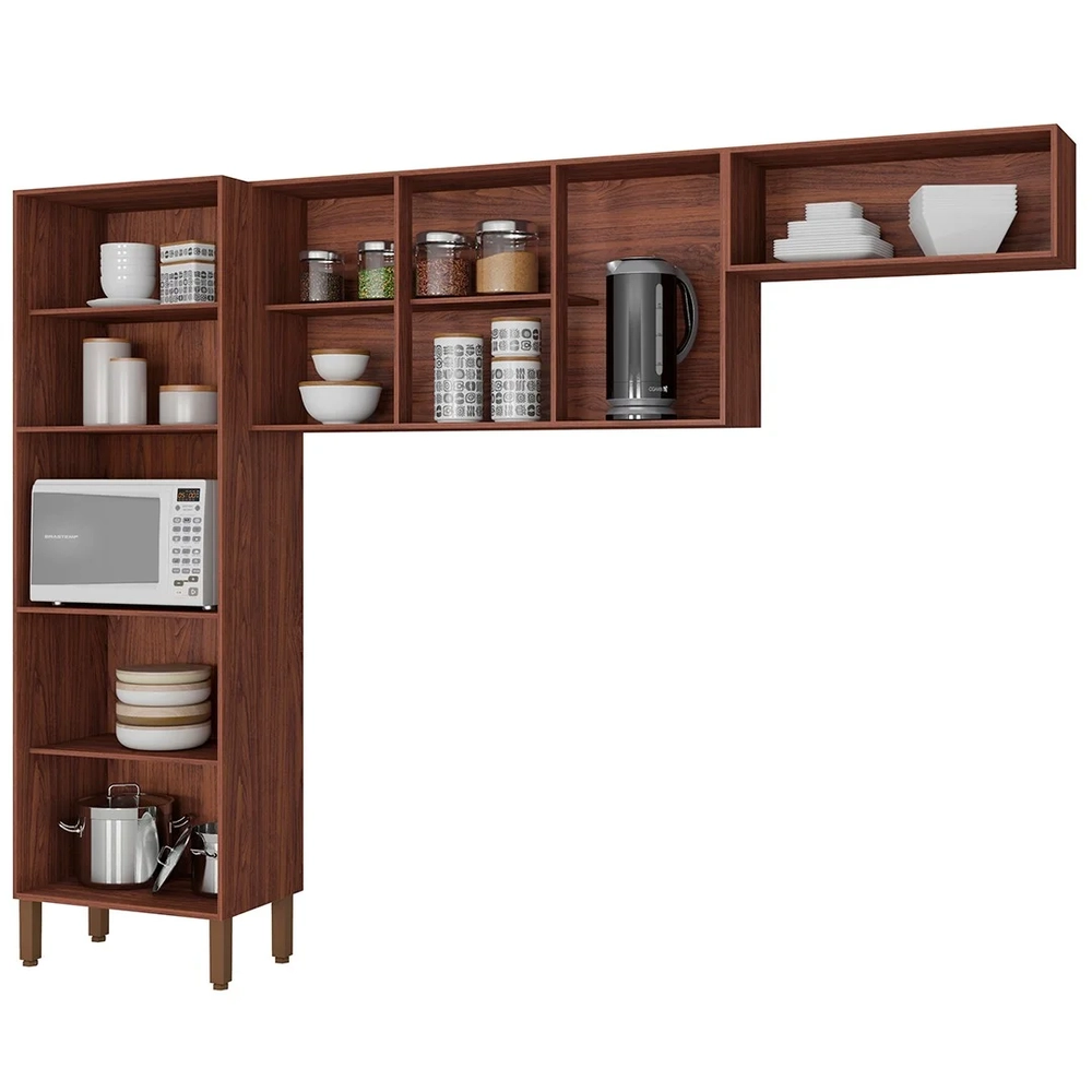 Armário de Cozinha Compacta 251cm Louis Z06 Nogueira/Off - Mpozenato