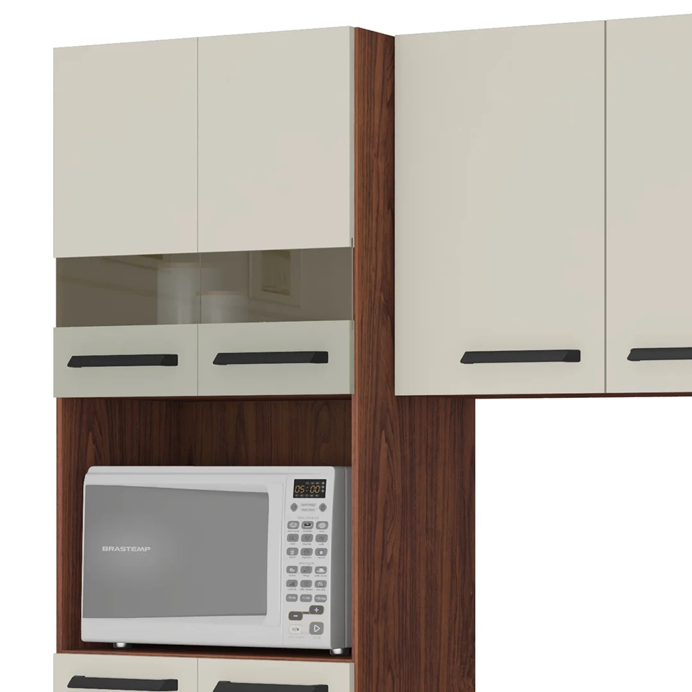 Armário de Cozinha Compacta 251cm Louis Z06 Nogueira/Off - Mpozenato