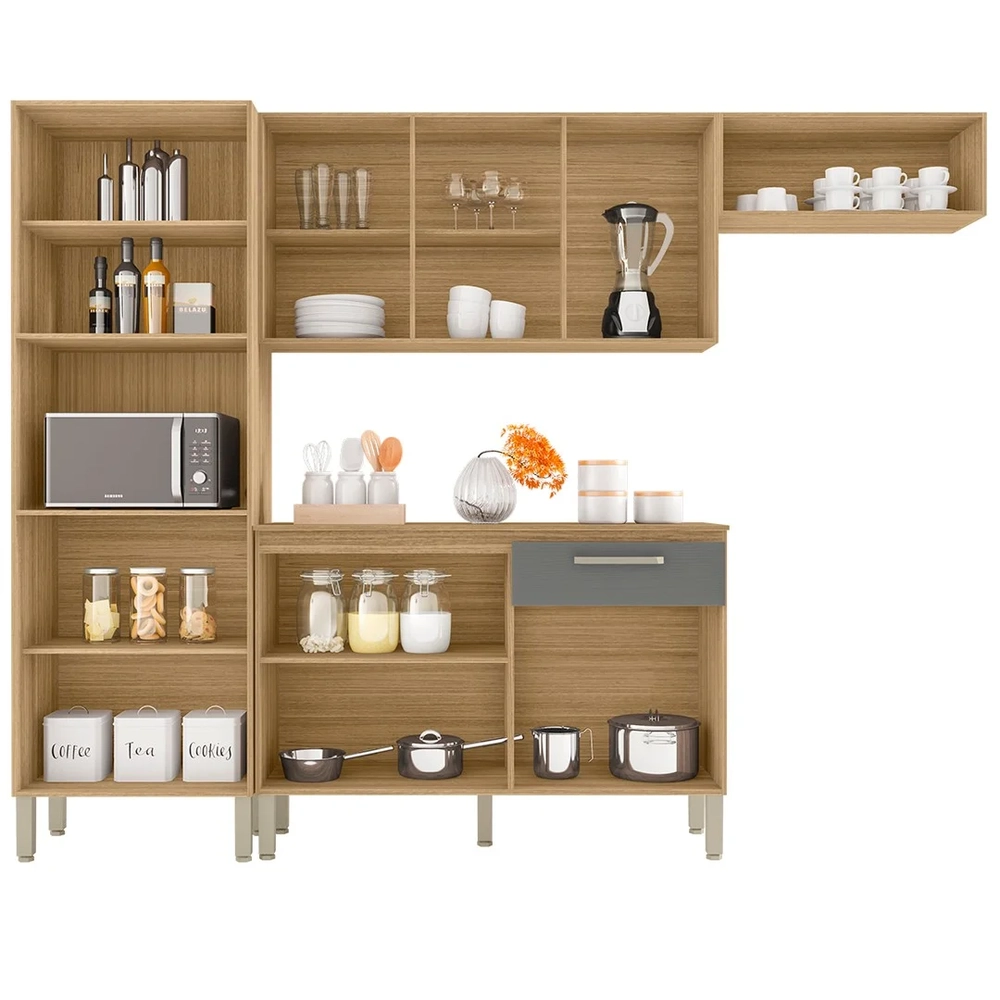 Cozinha Compacta Com Balcão 251cm Louis Z06 Freijó/Gris - Mpozenato