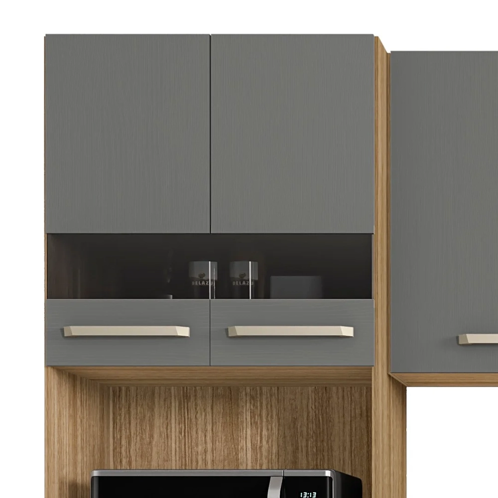 Armário de Cozinha Compacta 251cm Louis Z06 Freijó/Gris - Mpozenato