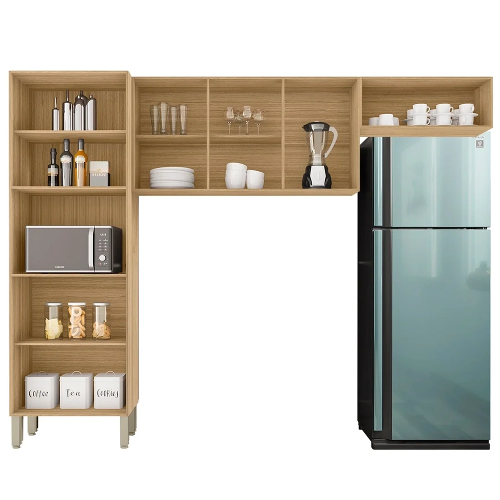 Armário de Cozinha Compacta 251cm Louis Z06 Freijó/Gris - Mpozenato