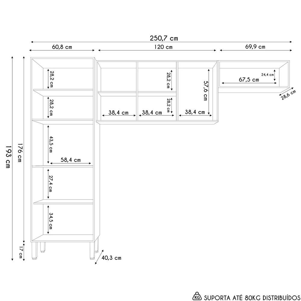 Armário de Cozinha Compacta 251cm Louis Z06 Freijó/Gris - Mpozenato