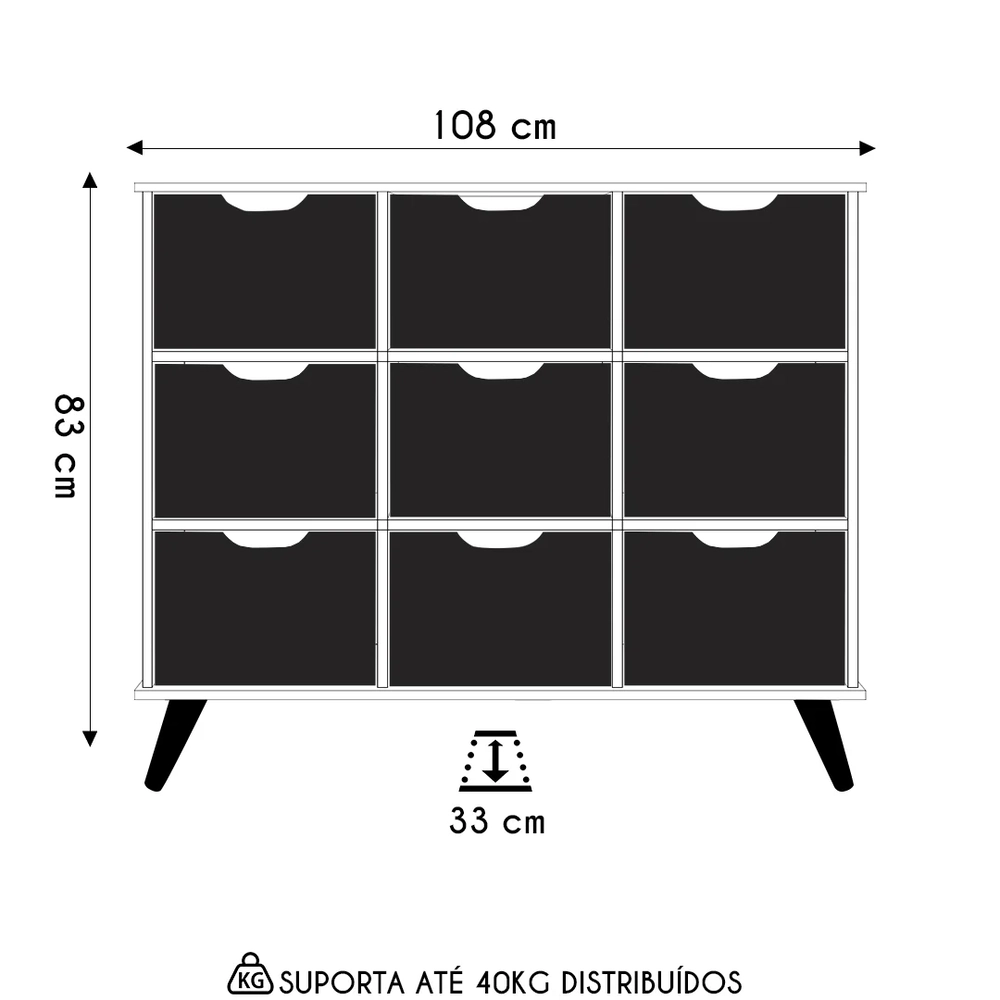 Nicho Organizador Retrô 9 Gavetas Freijó/Off White - Qmovi