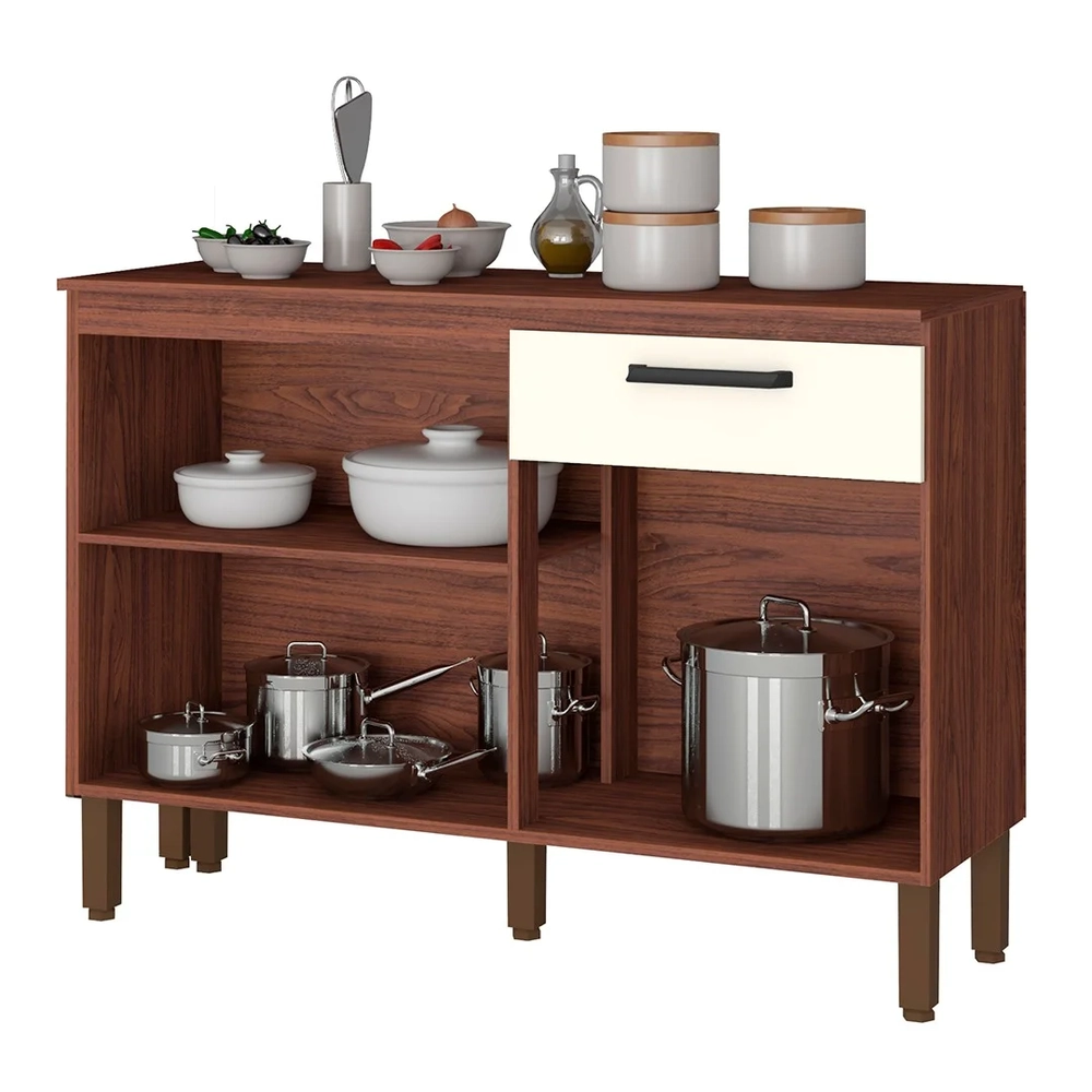 Balcão de Cozinha com Tampo 120cm Louis Z06 Nogueira/Off - Mpozenato