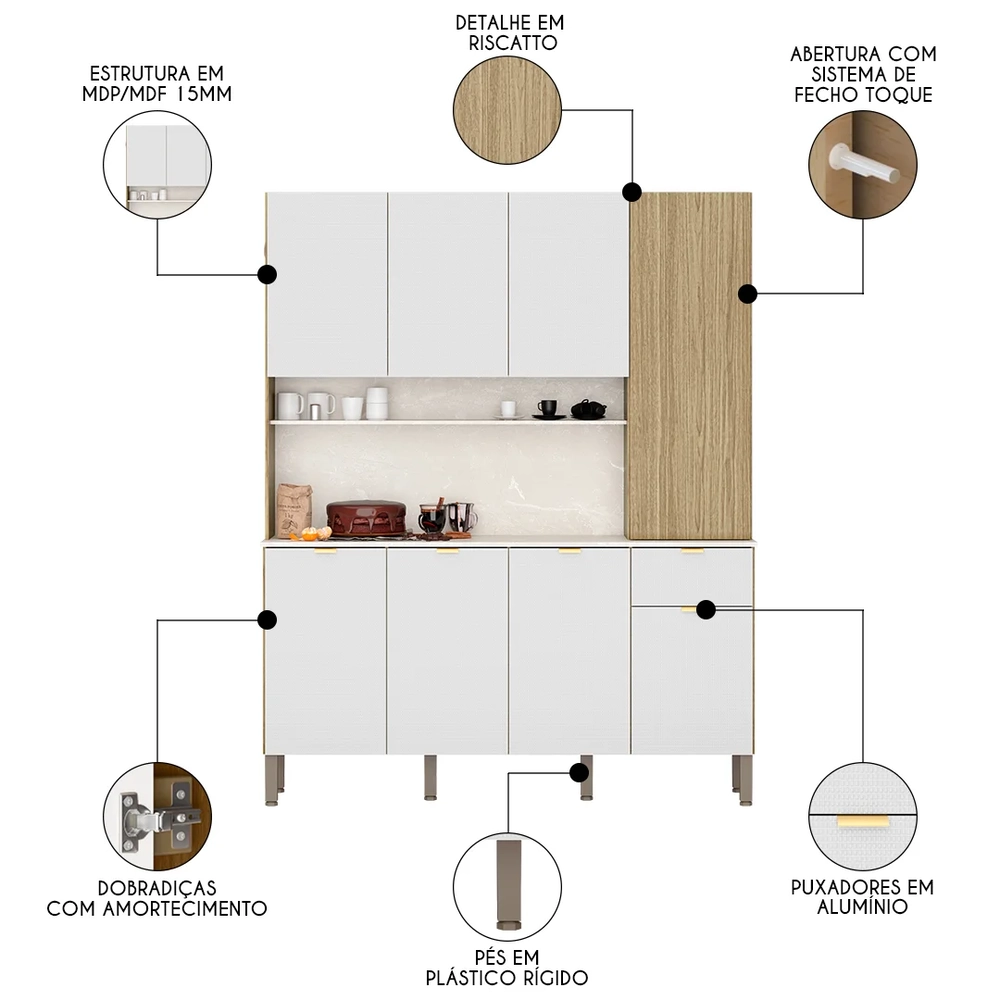Cozinha Compacta 8 Portas 161cm Soul Z06 Freijó/Ártico - Mpozenato