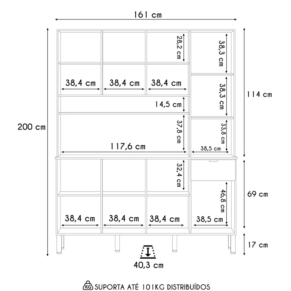 Cozinha Compacta 8 Portas 161cm Soul Z06 Freijó/Ártico - Mpozenato