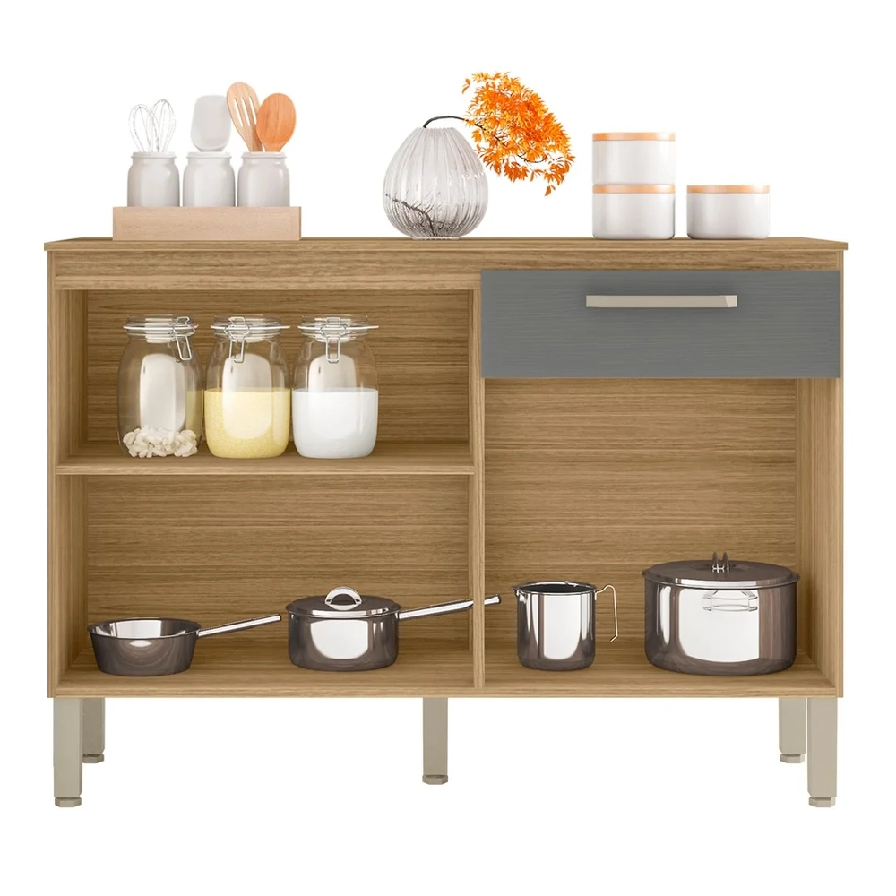 Balcão de Cozinha com Tampo 120cm Louis Z06 Freijó/Gris - Mpozenato