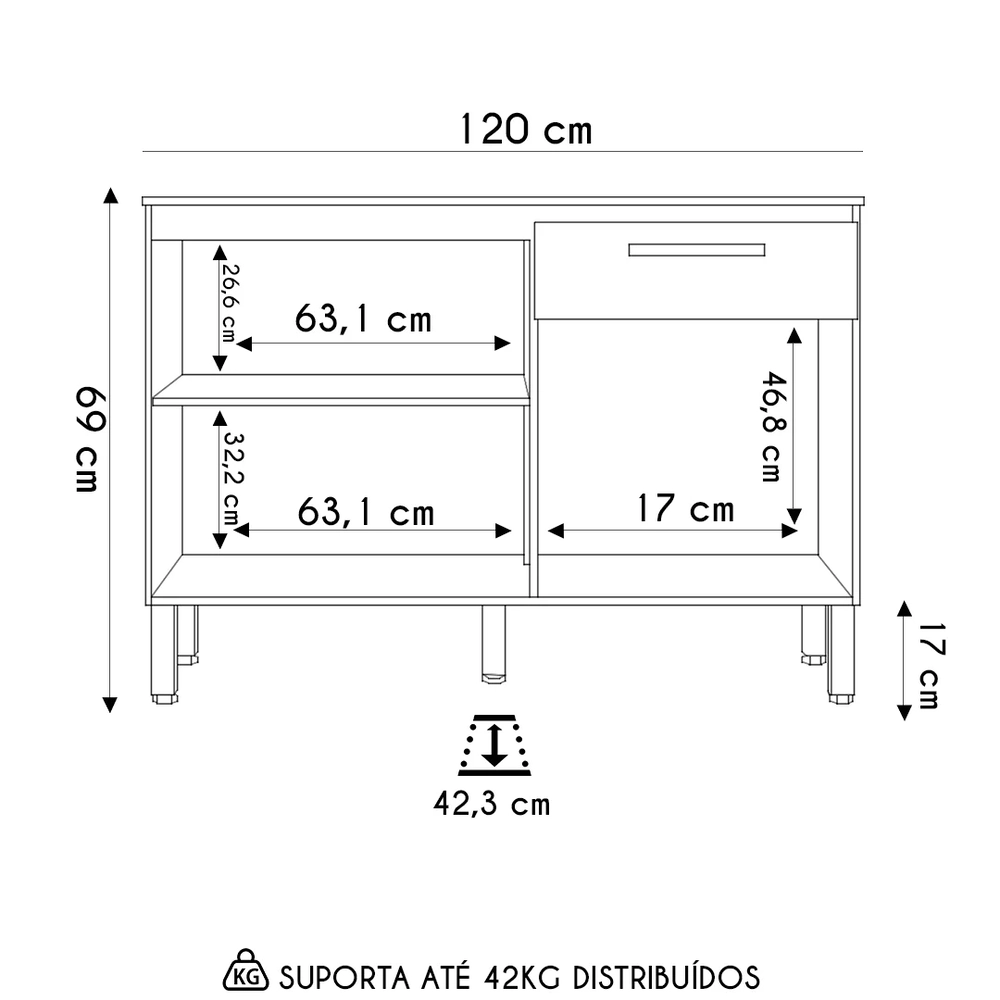 Balcão de Cozinha com Tampo 120cm Louis Z06 Freijó/Gris - Mpozenato