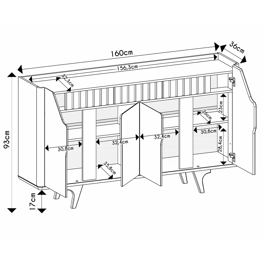 Buffet Aparador 4 Portas 160cm Melissa B02 Off/Naturalle - Mpozenato