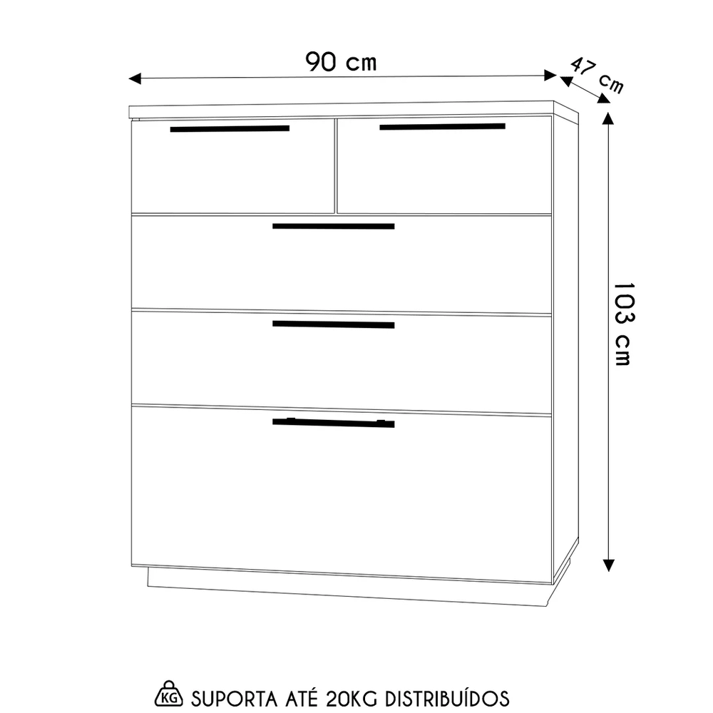 Cômoda para Quarto 5 Gavetas 90cm Dubai Alasca - Vila Rica