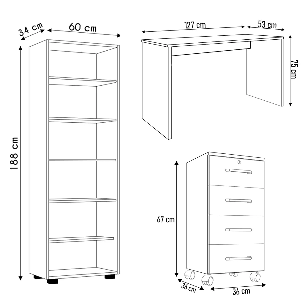Conjunto de Escritório Home Office 3 com Peças Gávea Branco - Móveis Leão