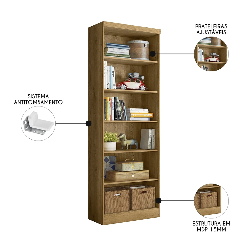 Livreiro Estante Multiuso Com Prateleiras Linus Freijó - Qmovi