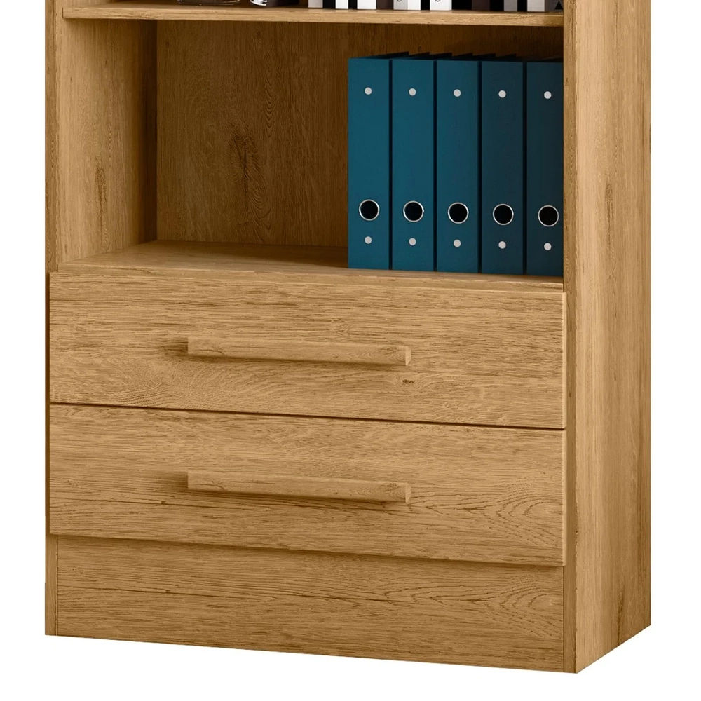 Estante Livreiro Multiuso 2 Gavetas Com Prateleiras Freijó - Qmovi