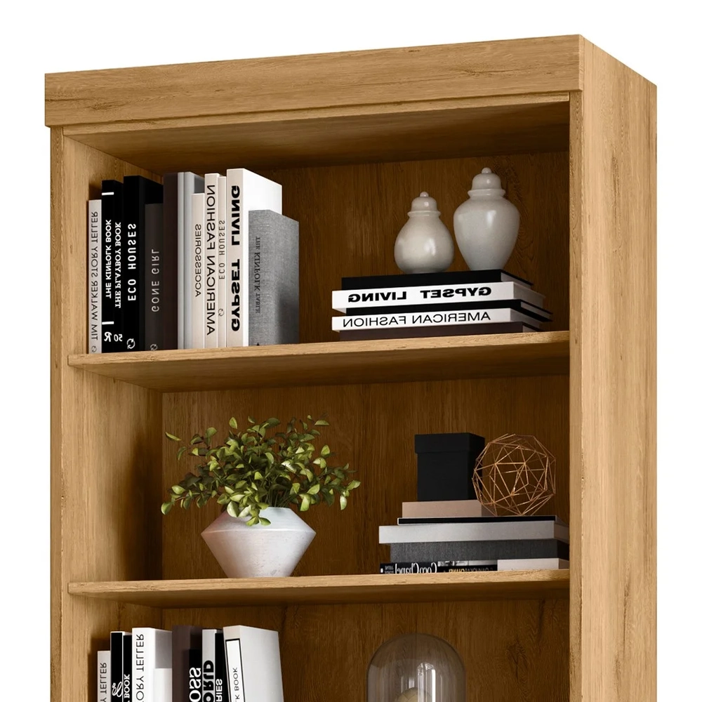 Estante Livreiro Multiuso 2 Gavetas Com Prateleiras Freijó - Qmovi