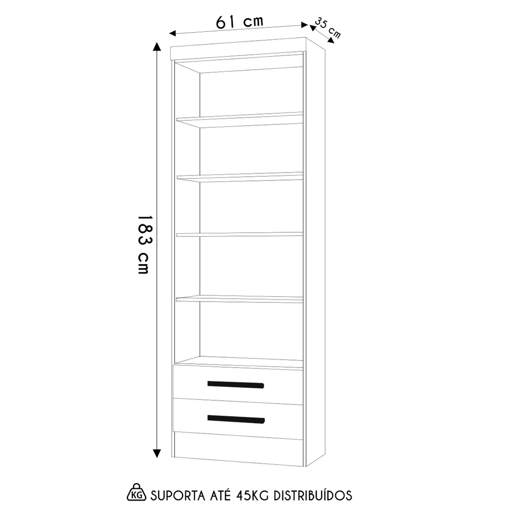 Estante Livreiro Multiuso 2 Gavetas Com Prateleiras Freijó - Qmovi