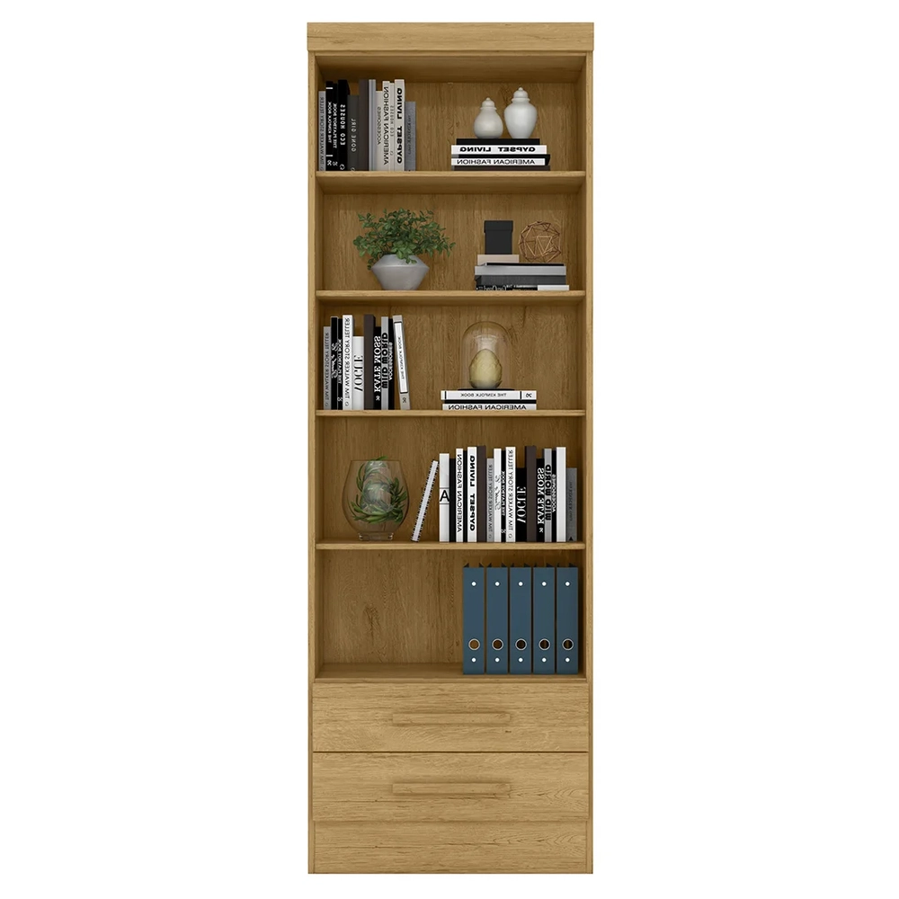 Estante Livreiro Multiuso 2 Gavetas Com Prateleiras Freijó - Qmovi