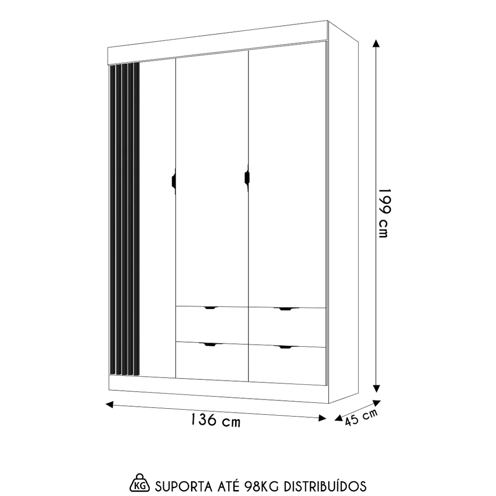 Guarda Roupa Infantil Detalhe Ripada 3 Portas Ayla Off White - Phoenix