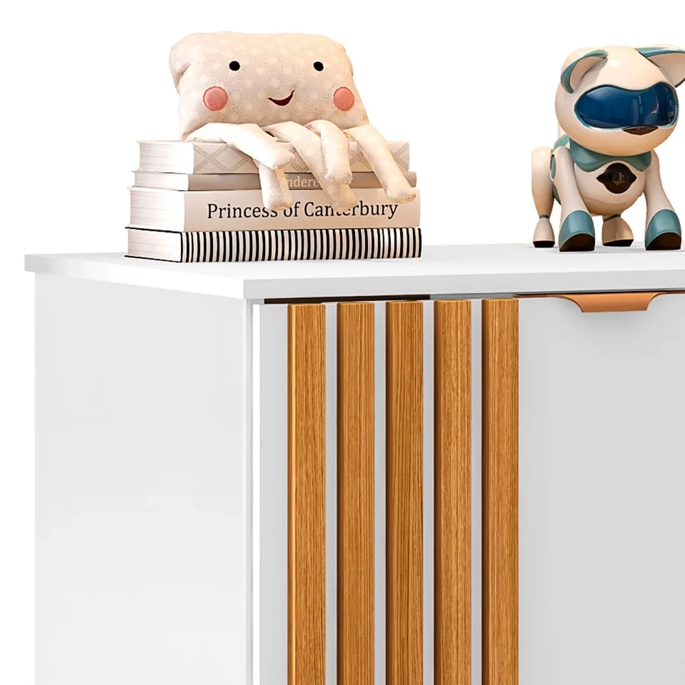 Cômoda Infantil 4 Gavetas Com 1 Porta Ripada Ayla Branco     - Phoenix